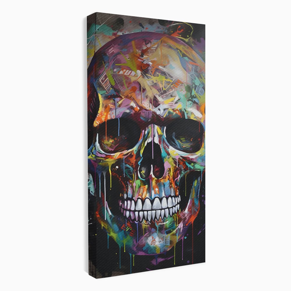 Tablou canvas cu tablou canvas cu craniu multicolor, fara rama, pe sasiu de lemn